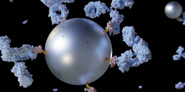 Artistic representation of an antibody-conjugated nanoparticle. 